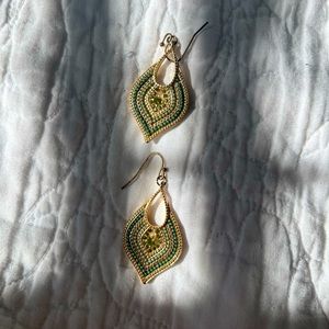 Emerald green and gold earrings
